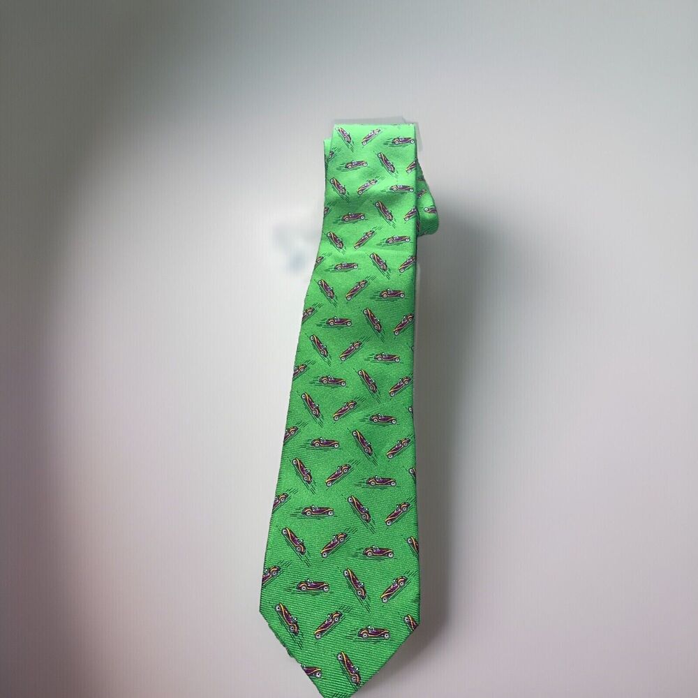 LAUREN, Ralph Lauren Tie. Vintage Car Green Hand Finished